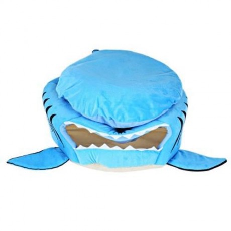 NOVELTY SOFT SHARK MOUTH SHAPE DOGHOUSE PET SLEEPING BED WITH REMOVABLE CUSHION (BLUE)