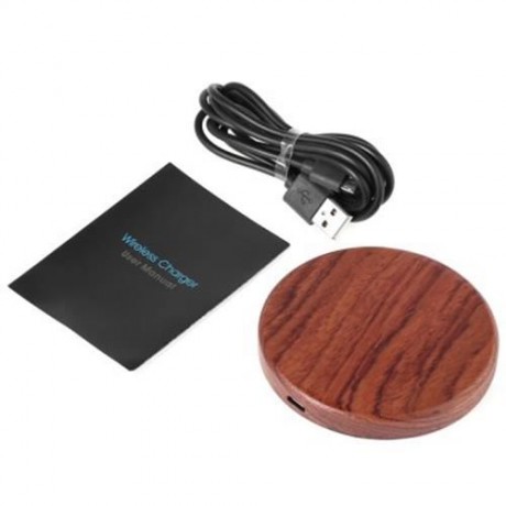WT - 510 QI WIRELESS CHARGER TRANSMITTER WOODEN PAD ROUND LAUNCHER WITH INDICATOR LIGHT (B