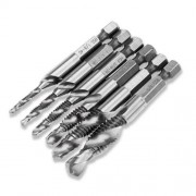 6PCS HSS INCH HEX SHANK COMBINATION DRILL BITS TAP COUNTERSINK SET (SILVER)