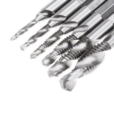 6PCS HSS INCH HEX SHANK COMBINATION DRILL BITS TAP COUNTERSINK SET (SILVER)