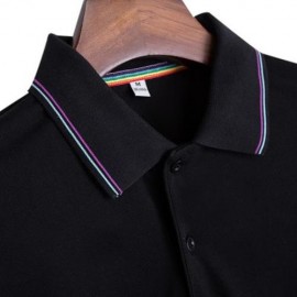 MALE SOLID COLOR TURN-DOWN COLLAR SHORT SLEEVE POLO SHIRT (BLACK)