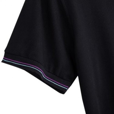 MALE SOLID COLOR TURN-DOWN COLLAR SHORT SLEEVE POLO SHIRT (BLACK)