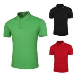 MALE SOLID COLOR TURN-DOWN COLLAR SHORT SLEEVE POLO SHIRT (GREEN)