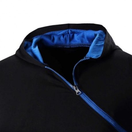 MALE SOLID COLOR INCLINED ZIPPER DESIGN HOODED SHIRTS (BLUE AND BLACK)