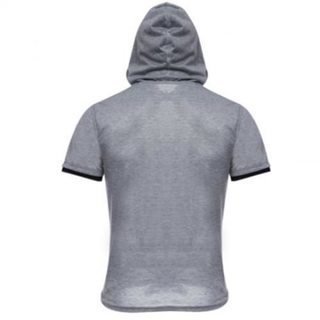 MALE SOLID COLOR INCLINED ZIPPER DESIGN HOODED SHIRTS (GRAY)