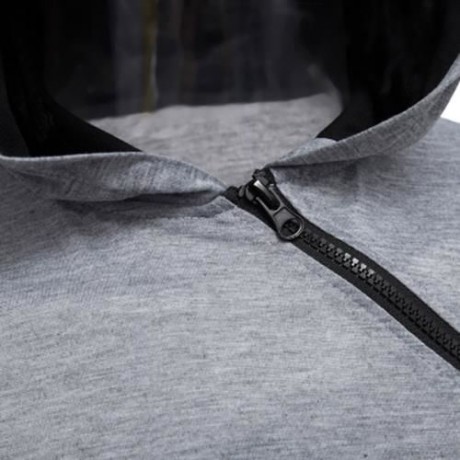 MALE SOLID COLOR INCLINED ZIPPER DESIGN HOODED SHIRTS (GRAY)