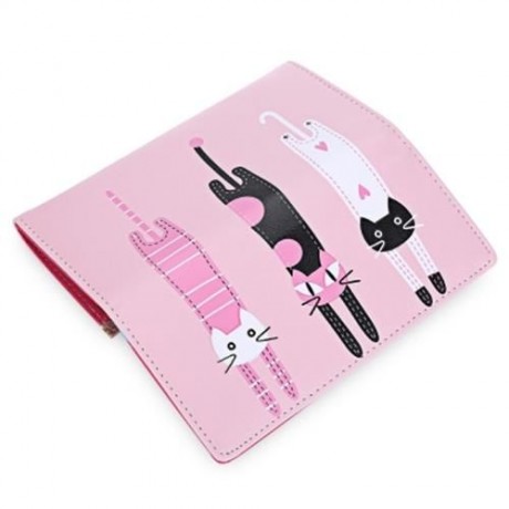 GUAPABIEN SWEET CAT SNAP FASTENER LONG HORIZONTAL WALLET FOR GIRL (PINK)