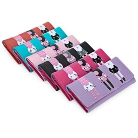 GUAPABIEN SWEET CAT SNAP FASTENER LONG HORIZONTAL WALLET FOR GIRL (PINK)