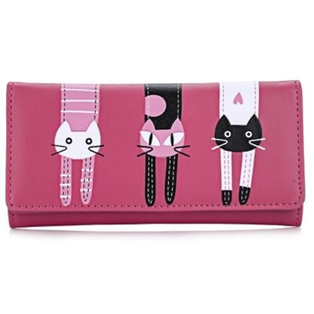GUAPABIEN SWEET CAT SNAP FASTENER LONG HORIZONTAL WALLET FOR GIRL (RED)