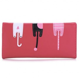 GUAPABIEN SWEET CAT SNAP FASTENER LONG HORIZONTAL WALLET FOR GIRL (WATERMELON RED)