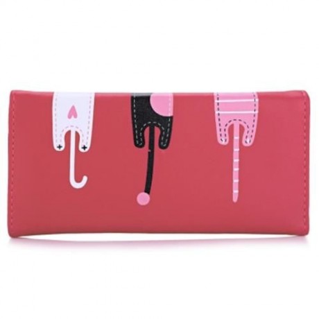 GUAPABIEN SWEET CAT SNAP FASTENER LONG HORIZONTAL WALLET FOR GIRL (WATERMELON RED)