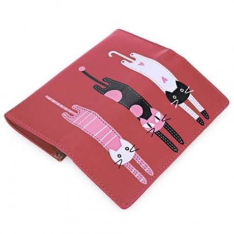 GUAPABIEN SWEET CAT SNAP FASTENER LONG HORIZONTAL WALLET FOR GIRL (WATERMELON RED)