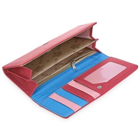 GUAPABIEN SWEET CAT SNAP FASTENER LONG HORIZONTAL WALLET FOR GIRL (WATERMELON RED)