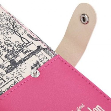 GUAPABIEN LANDSCAPE IMAGE PRINT LETTER EMBELLISHMENT SNAP FASTENER LONG CLUTCH WALLET (ROS