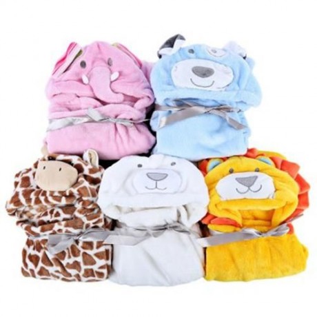 FLANNEL BABY BATH TOWEL CARTOON STYLE CLOAK (PINK)