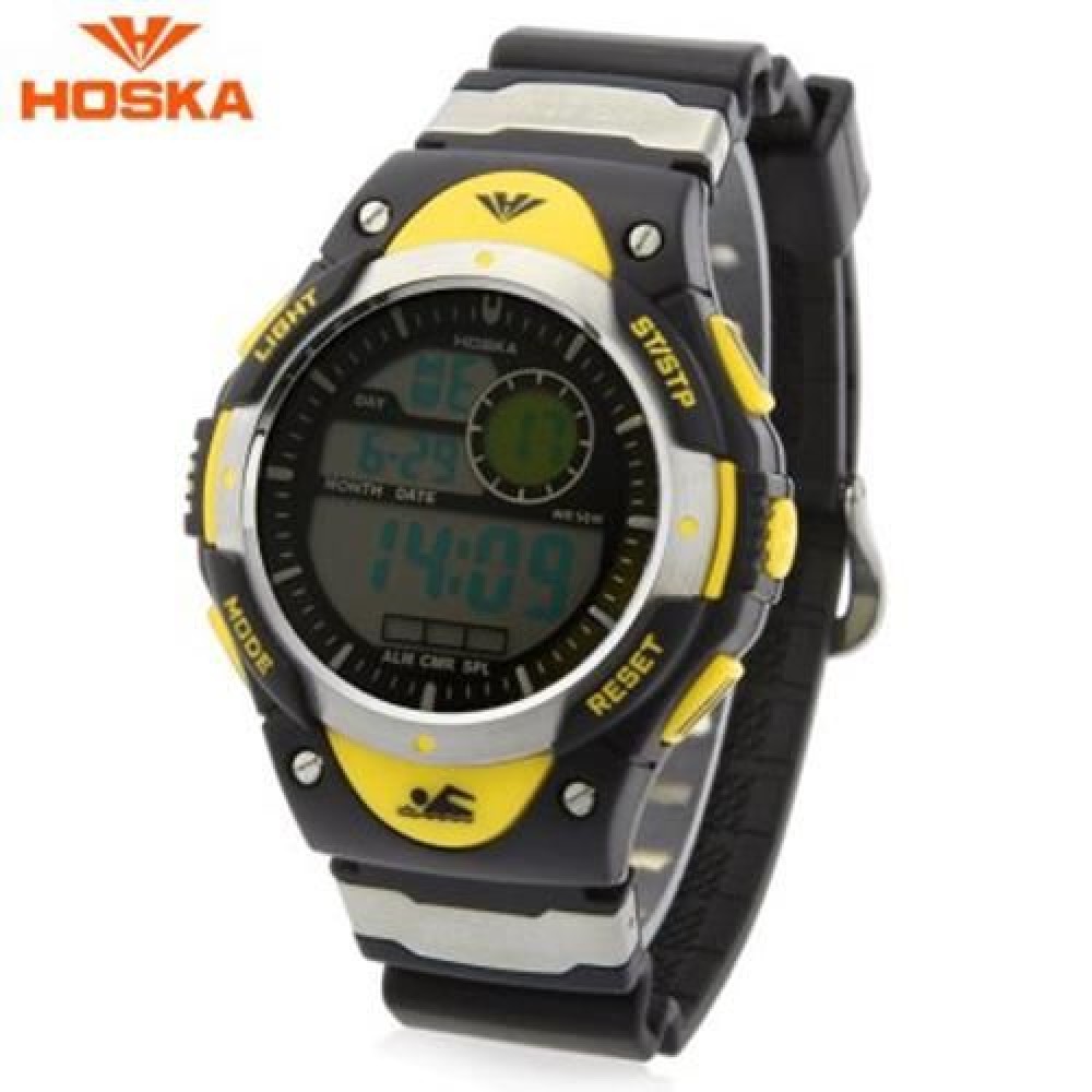 HOSKA H013B CHILDREN LED DIGITAL WATCH DATE DAY ALARM DISPLAY 5ATM SPORTS WRISTWATCH (YELL HOSKA H013B CHILDREN LED DIGITAL WATCH DATE DAY ALARM DISPLAY 5ATM SPORTS WRISTWATCH (YELL