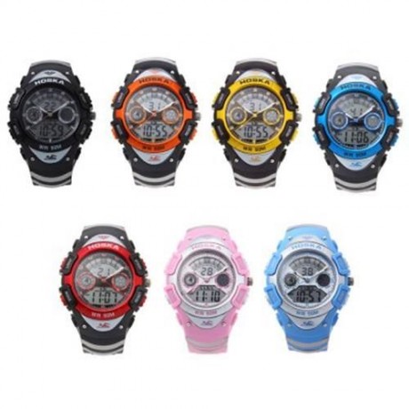 HOSKA HD014B DUAL MOVT CHILDREN SPORT QUARTZ DIGITAL WATCH LUMINOUS DAY CHRONOGRAPH DISPLA