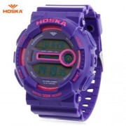 HOSKA H015B DIGITAL CHILDREN SPORT WATCH 3ATM STOPWATCH ALARM DATE DAY LED WRISTWATCH (PUR