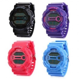 HOSKA H015B DIGITAL CHILDREN SPORT WATCH 3ATM STOPWATCH ALARM DATE DAY LED WRISTWATCH (PUR