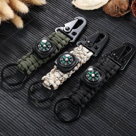 OLECRANON SHAPE KEY HOOK WEBBING BUCKLE HANGING BELT CARABINER WITH COMPASS (BLACK)