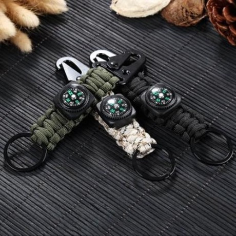 OLECRANON SHAPE KEY HOOK WEBBING BUCKLE HANGING BELT CARABINER WITH COMPASS (BLACK)
