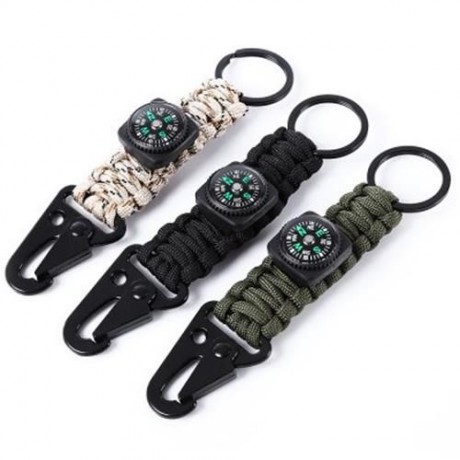 OLECRANON SHAPE KEY HOOK WEBBING BUCKLE HANGING BELT CARABINER WITH COMPASS (BLACK)