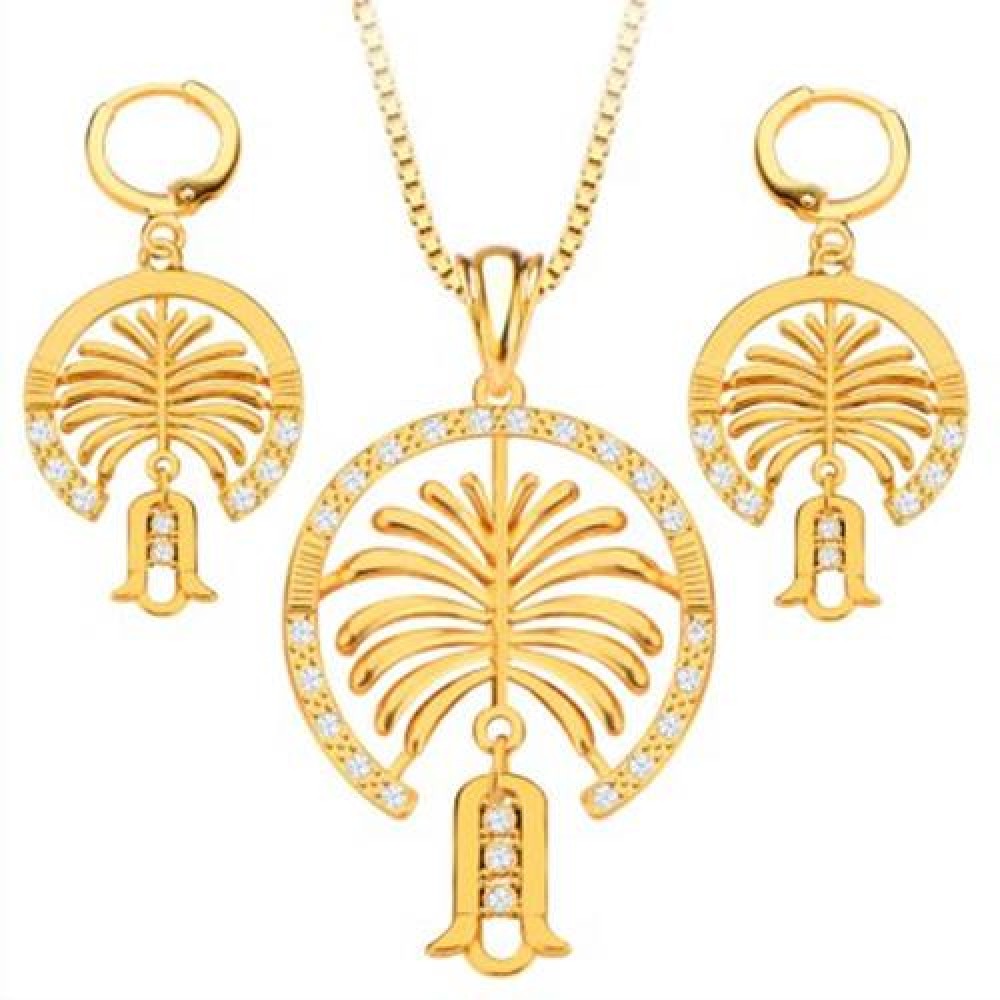 2PCS RHINESTONE EMBELLISHED HOLLOW 18K GOLD PLATED NECKLACE EARRING JEWELRY SETS (GOLDEN) 2PCS RHINESTONE EMBELLISHED HOLLOW 18K GOLD PLATED NECKLACE EARRING JEWELRY SETS (GOLDEN)