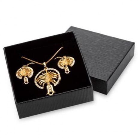2PCS RHINESTONE EMBELLISHED HOLLOW 18K GOLD PLATED NECKLACE EARRING JEWELRY SETS (GOLDEN)