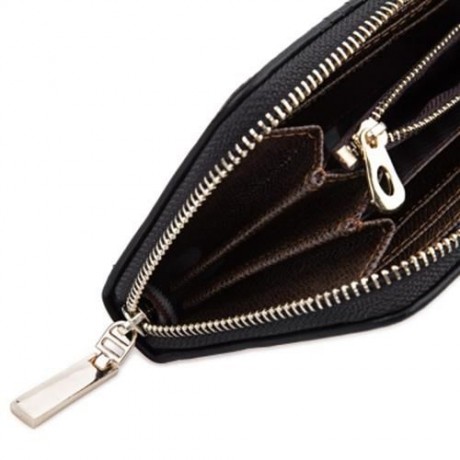 BAELLERRY WEAVE PLAID LETTER ZIPPER CLUTCH PORTABLE WALLET FOR MEN (BLACK)