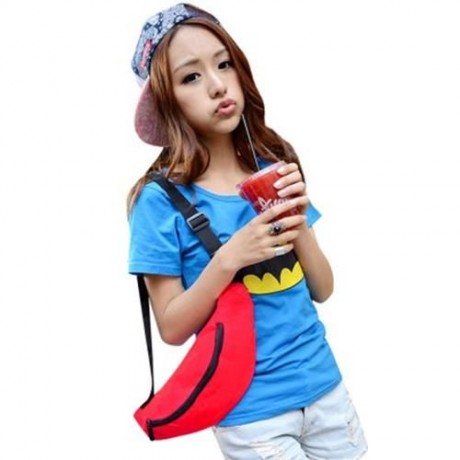 WATER RESISTANT FAKE SYNTHETIC RUBBER SHOULDER MESSENGER CHEST WAIST BAG FOR UNISEX (RED)