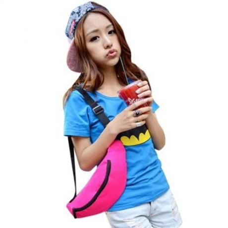 WATER RESISTANT FAKE SYNTHETIC RUBBER SHOULDER MESSENGER CHEST WAIST BAG FOR UNISEX (ROSE 