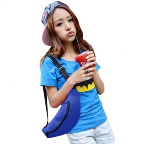 WATER RESISTANT FAKE SYNTHETIC RUBBER SHOULDER MESSENGER CHEST WAIST BAG FOR UNISEX (BLUE)