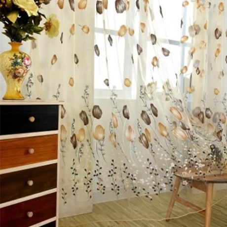 1M X 2M CHIFFON GAUZE VOILE WALL ROOM DIVIDER TULIP FLORAL PRINTED CURTAIN (SOIL)