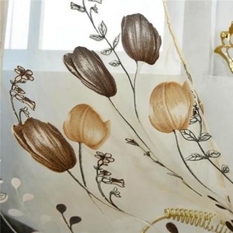 1M X 2M CHIFFON GAUZE VOILE WALL ROOM DIVIDER TULIP FLORAL PRINTED CURTAIN (SOIL)