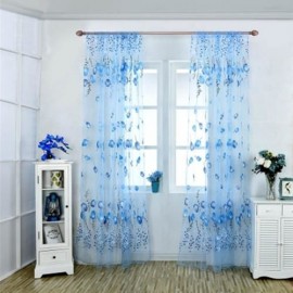 1M X 2M CHIFFON GAUZE VOILE WALL ROOM DIVIDER TULIP FLORAL PRINTED CURTAIN (BLUE)
