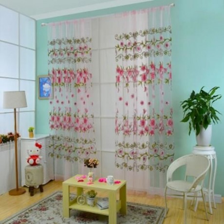 1M X 2M FLORAL PRINTED TULLE VOILE WALL ROOM DIVIDER CURTAIN (PINK)
