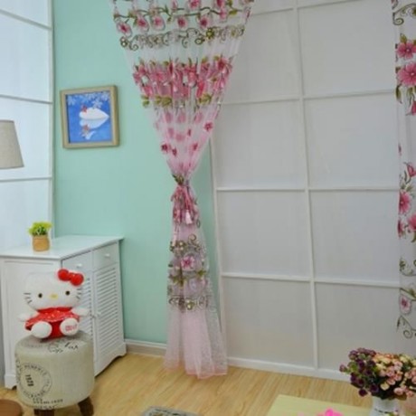 1M X 2M FLORAL PRINTED TULLE VOILE WALL ROOM DIVIDER CURTAIN (PINK)