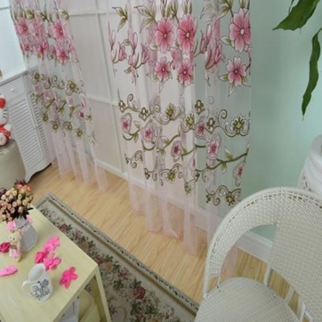 1M X 2M FLORAL PRINTED TULLE VOILE WALL ROOM DIVIDER CURTAIN (PINK)
