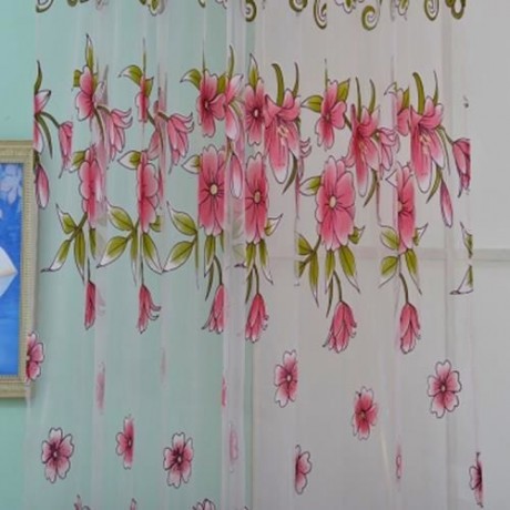 1M X 2M FLORAL PRINTED TULLE VOILE WALL ROOM DIVIDER CURTAIN (PINK)