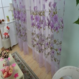 1M X 2M FLORAL PRINTED TULLE VOILE WALL ROOM DIVIDER CURTAIN (PURPLE)