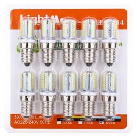LIGHTME 10PCS AC 220V 3W E14 SMD 3014 LED CORN BULB WITH 64 LEDS (COOL WHITE LIGHT)