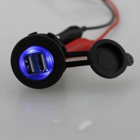 C941 5V 4.2A DOUBLE USB VEHICLE POWER PLUG BLUE WORK LIGHT WATER RESISTANT MOTORCYCLE SOCK