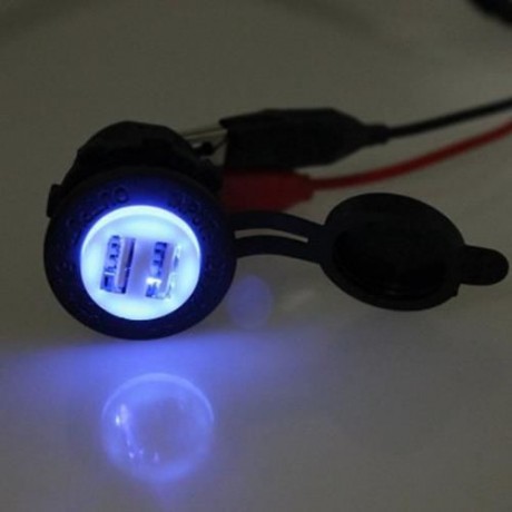 C940 5V 4.2A DOUBLE USB VEHICLE POWER PLUG BLUE WORK LIGHT WATER RESISTANT MOTORCYCLE SOCK