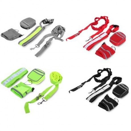 NYLON FOUR-PIECE DOG PET CONTROL COLLAR ELASTIC HANDS FREE LEASH WITH REFLECTIVE BELT (GRE