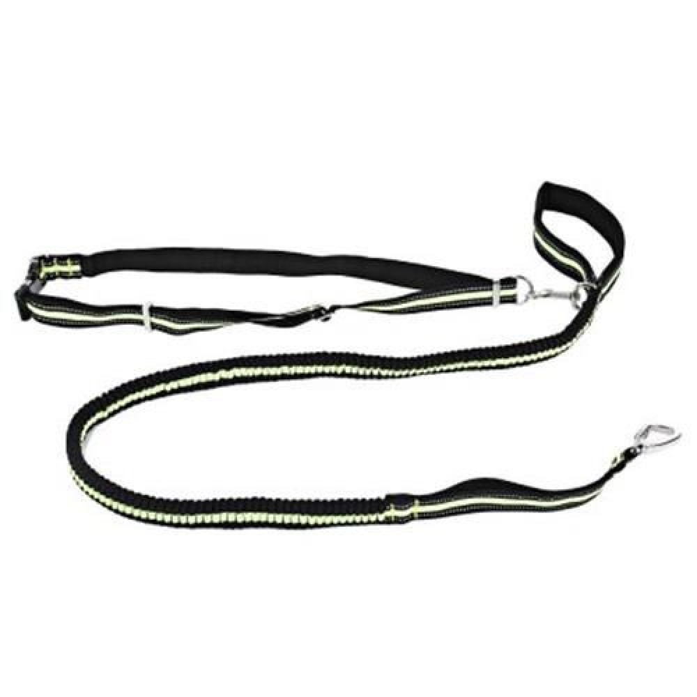 DUAL-HANDLE BUNGEE REFLECTIVE STITCHING ADJUSTABLE WAIST BELT DOG LEASH FOR RUNNING WALKIN