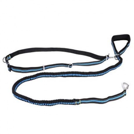 DUAL-HANDLE BUNGEE REFLECTIVE STITCHING ADJUSTABLE WAIST BELT DOG LEASH FOR RUNNING WALKIN