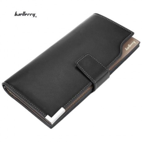 BAELLERRY SOFT METAL PLATE SNAP FASTENER LONG PHOTO MONEY CARD CLUTCH WALLET (BLACK)