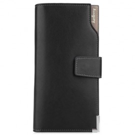 BAELLERRY SOFT METAL PLATE SNAP FASTENER LONG PHOTO MONEY CARD CLUTCH WALLET (BLACK)