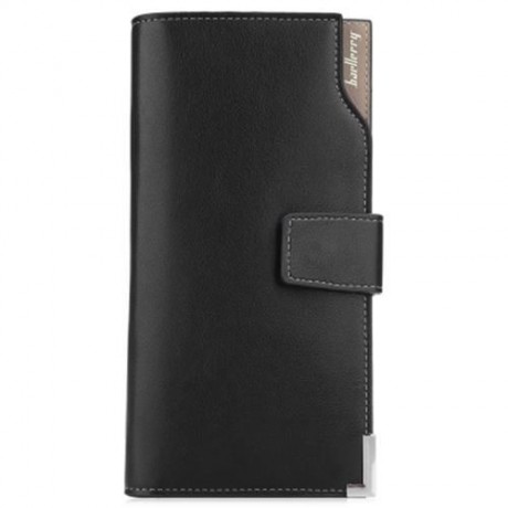 BAELLERRY SOFT METAL PLATE SNAP FASTENER LONG PHOTO MONEY CARD CLUTCH WALLET (BLACK)