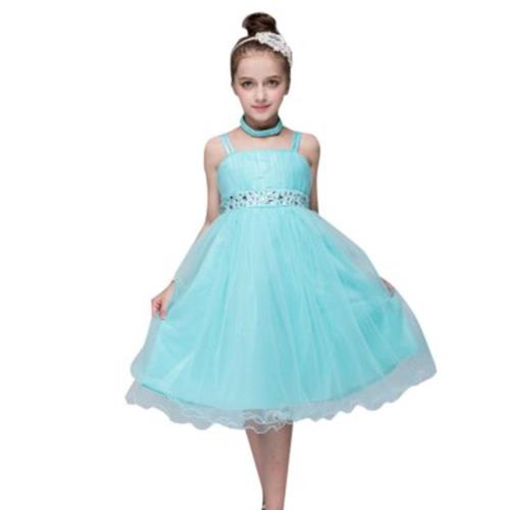 TRENDY SOLID COLOR GIRLS PRINCESS DRESS FOR PARTY (GREEN)